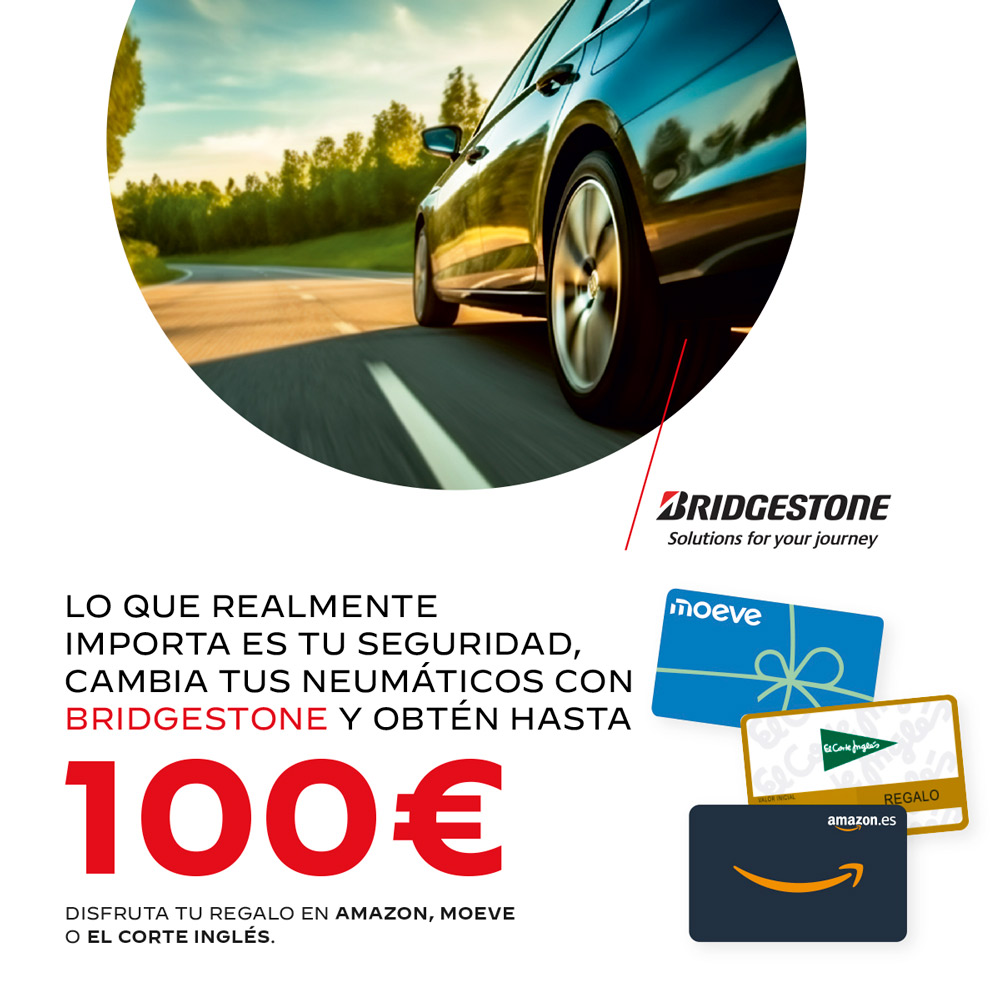 Cambia tus neumáticos Bridgestone y consigue hasta 100€ en tarjeta regalo en Carhaus Cambia tus neumáticos Bridgestone y consigue hasta 100€ en tarjeta regalo en Carhaus